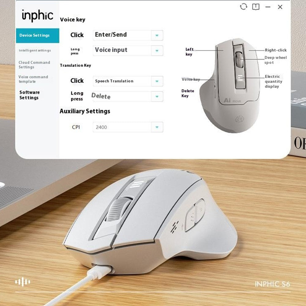 INPHIC S6 AI Smart Voice Mouse Wireless Bluetooth-compatible Mouse 2400DPI Supports Voice-Controlled Typing