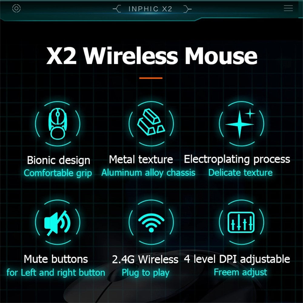 INPHIC X2 3 Modes Mouse Wireless Bluetooth-compatible 4.0  /  5.0 Mouse 2400DPI Rechargeable Mice with Light for Laptop