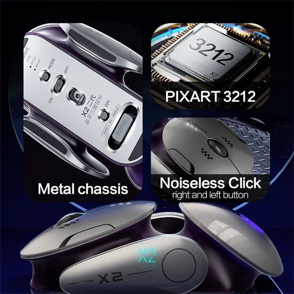 INPHIC X2 3 Modes Mouse Wireless Bluetooth-compatible 4.0  /  5.0 Mouse 2400DPI Rechargeable Mice with Light for Laptop