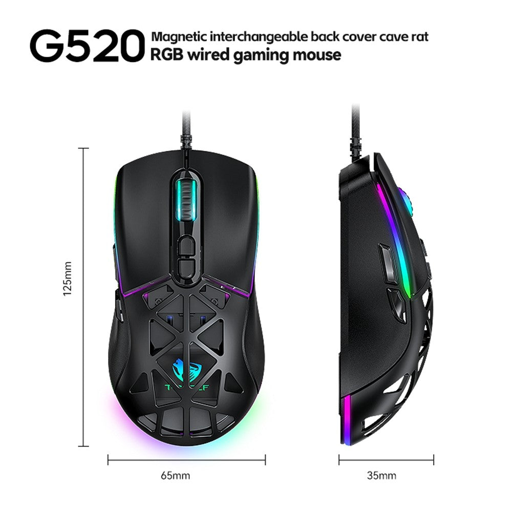 T-WOLF G520 Gaming Mouse RGB Backlit 7 Keys Programmable Mouse with Interchangeable Back Cover