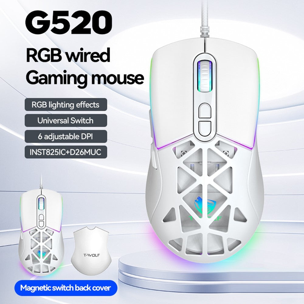 T-WOLF G520 Gaming Mouse RGB Backlit 7 Keys Programmable Mouse with Interchangeable Back Cover