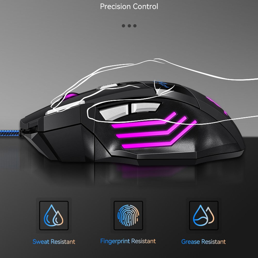 T-WOLF M1 Gaming Mouse Wired Ergonomic Design 7-Color Breathing Light for PC Gaming