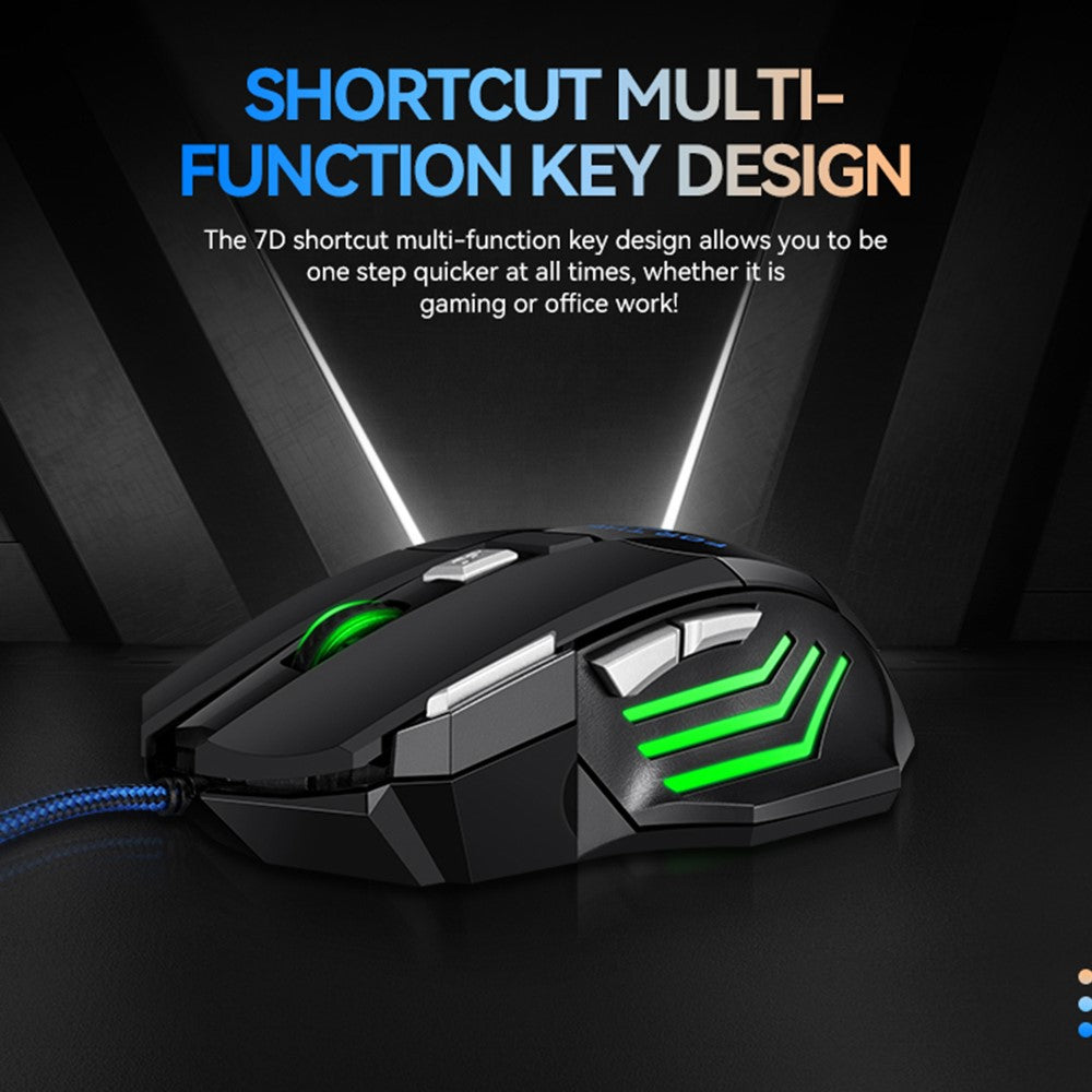 T-WOLF M1 Gaming Mouse Wired Ergonomic Design 7-Color Breathing Light for PC Gaming