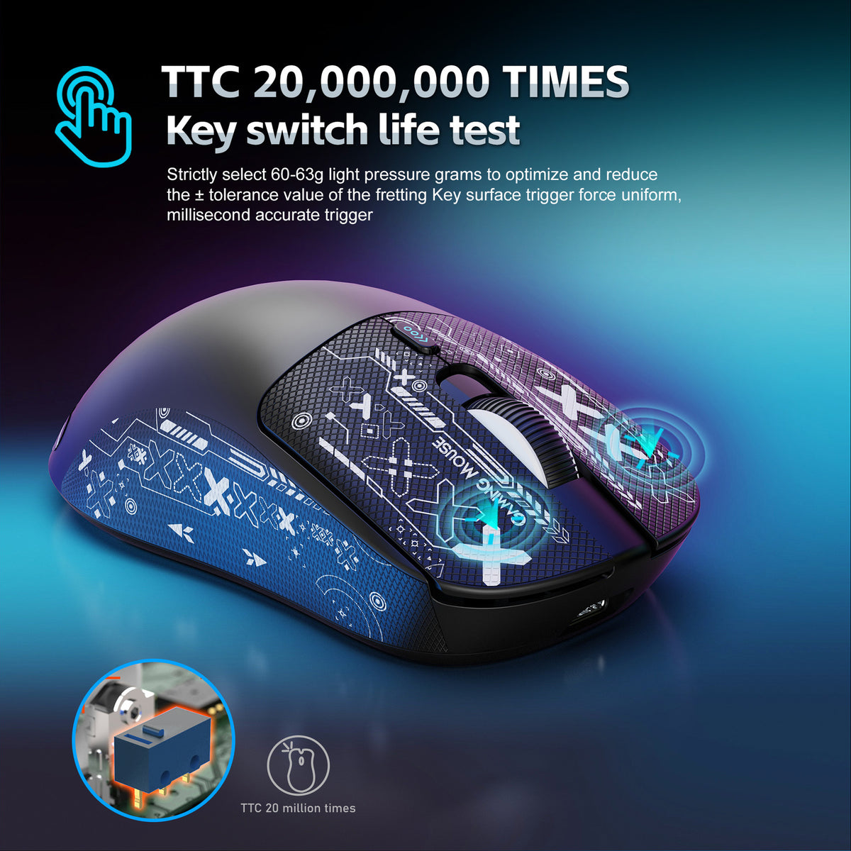 HXSJ T68 2.4G Wireless / Wired / Bluetooth-compatible 3 Modes Gaming Mouse 12000 DPI Ultra Light Rechargeable Mouse