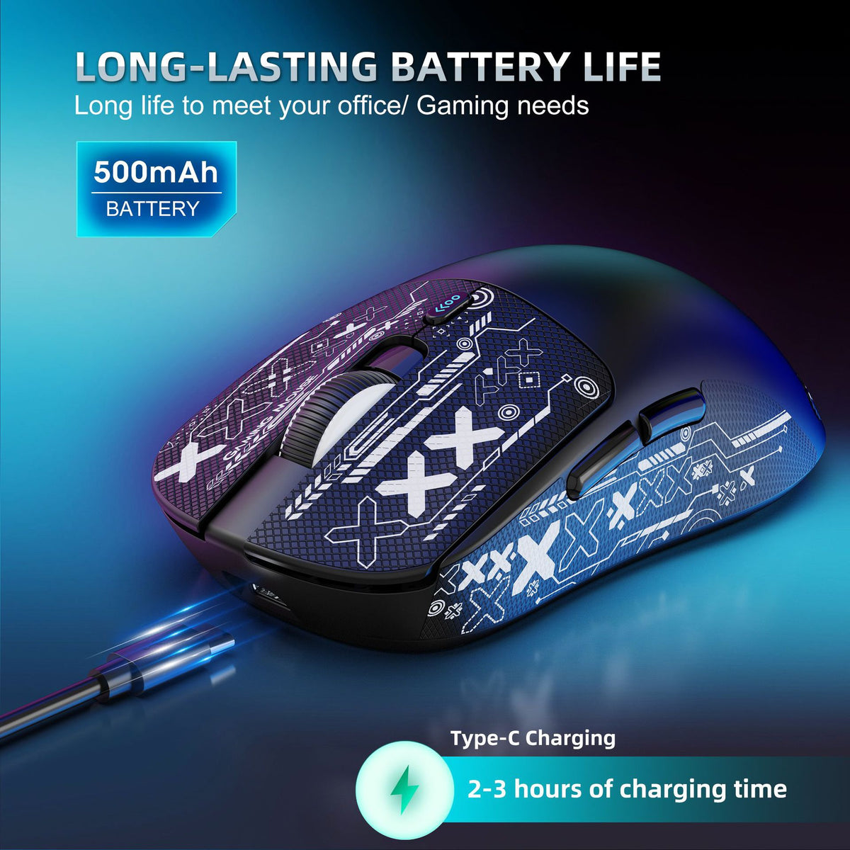 HXSJ T68 2.4G Wireless / Wired / Bluetooth-compatible 3 Modes Gaming Mouse 12000 DPI Ultra Light Rechargeable Mouse