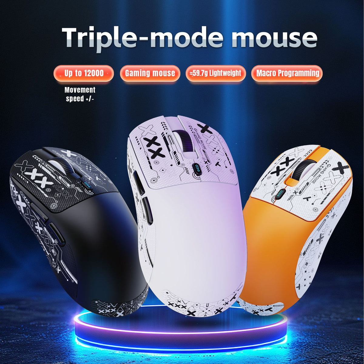 HXSJ T68 2.4G Wireless / Wired / Bluetooth-compatible 3 Modes Gaming Mouse 12000 DPI Ultra Light Rechargeable Mouse
