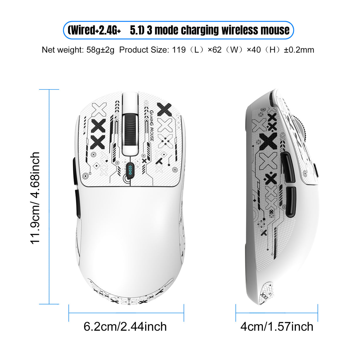 HXSJ T68 2.4G Wireless / Wired / Bluetooth-compatible 3 Modes Gaming Mouse 12000 DPI Ultra Light Rechargeable Mouse