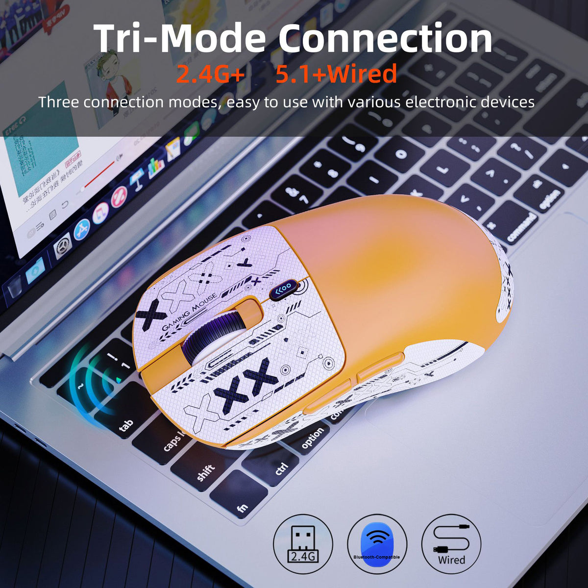 HXSJ T68 2.4G Wireless / Wired / Bluetooth-compatible 3 Modes Gaming Mouse 12000 DPI Ultra Light Rechargeable Mouse