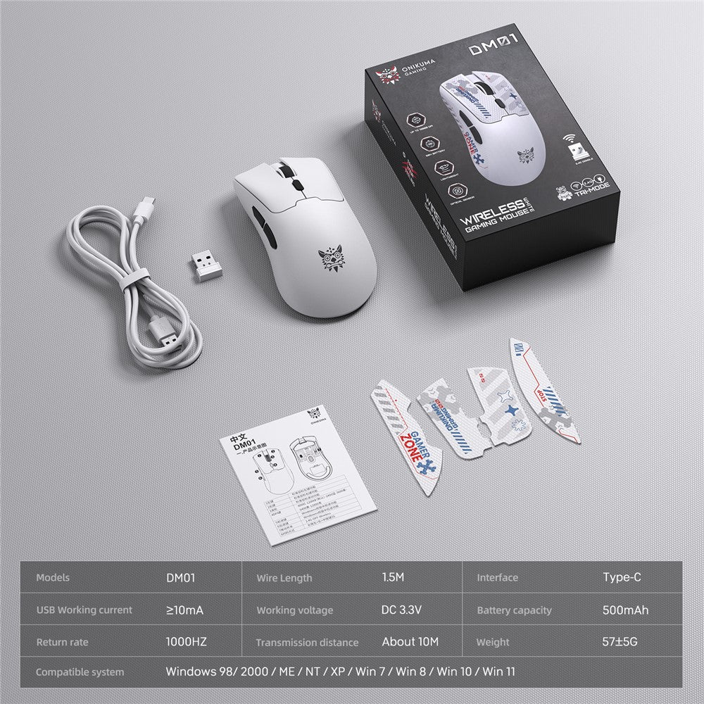 ONIKUMA DM01 Tri-Mode Gaming Mus Trådløs 2.4G Kablet Type-C Bluetooth-kompatibel Mus med 6 DPI-niveauer