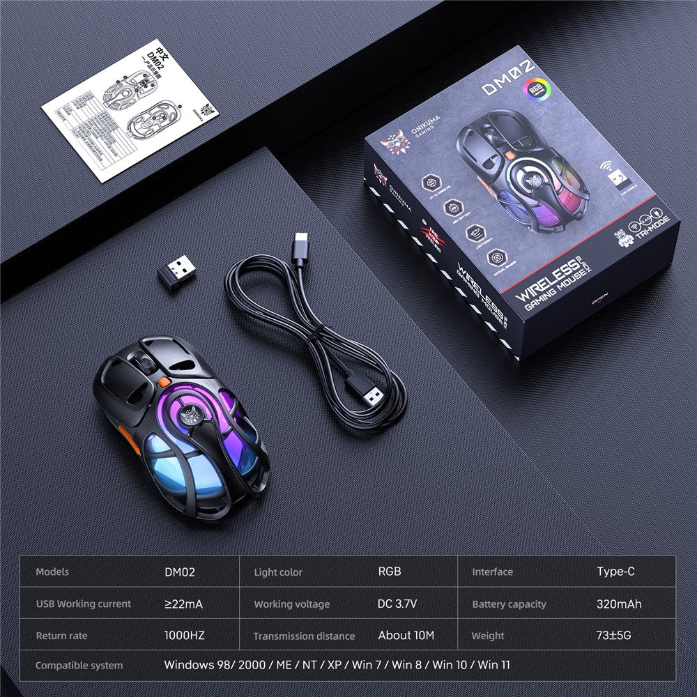 ONIKUMA DM02 Tri-Mode Gaming Mouse 2.4G Wireless Bluetooth-compatible 6 DPI Levels RGB Backlit Mouse