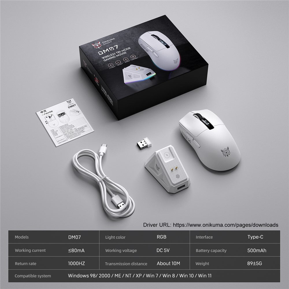 ONIKUMA DM07 2.4G Wireless Gaming Mouse 3-Mode Wired Bluetooth-compatible PC Mice with Magnetic Charging Base