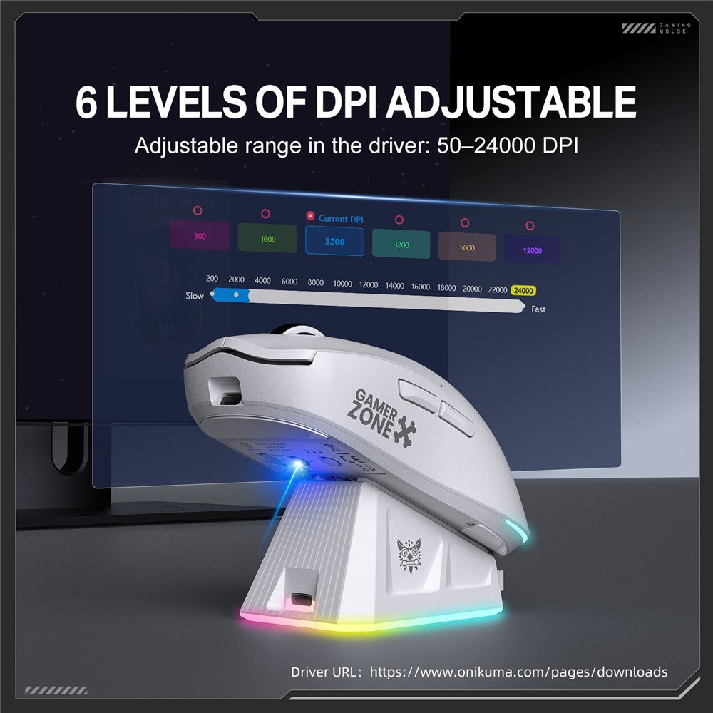 ONIKUMA DM07 2.4G Wireless Gaming Mouse 3-Mode Wired Bluetooth-compatible PC Mice with Magnetic Charging Base