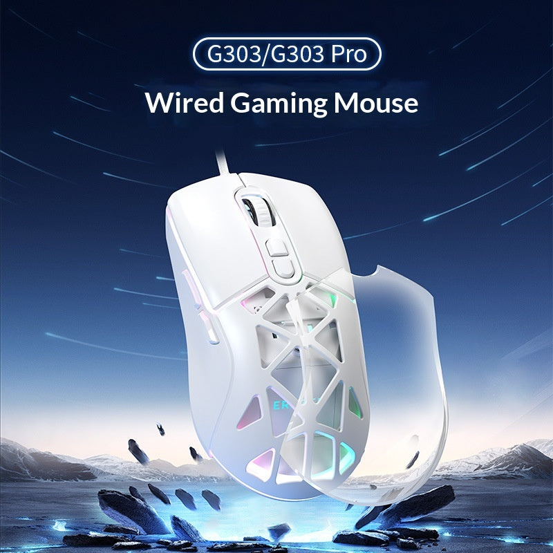 ERAZER G303 Pro let RGB-gamingmus med 7 knapper, 12800 DPI, ergonomisk kablet mus til kontorbrug (investeret af Lenovo)