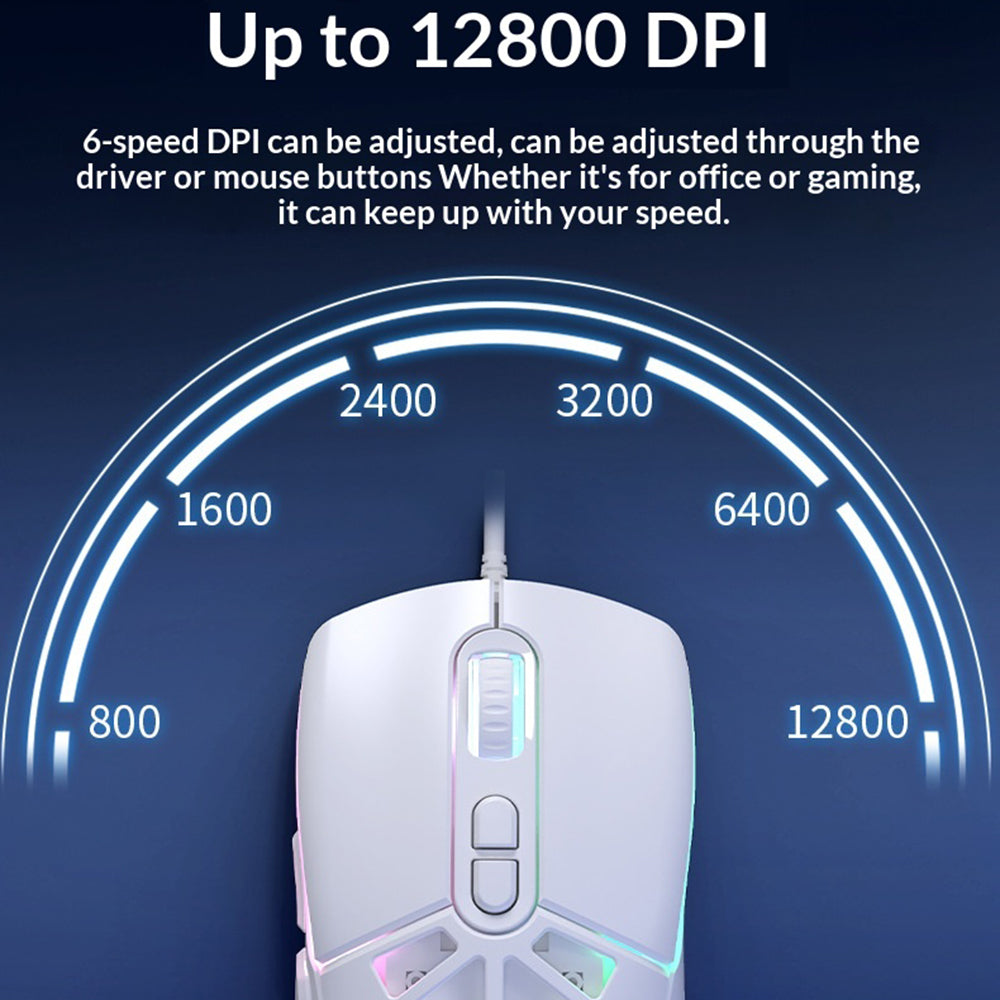 ERAZER G303 Pro let RGB-gamingmus med 7 knapper, 12800 DPI, ergonomisk kablet mus til kontorbrug (investeret af Lenovo)