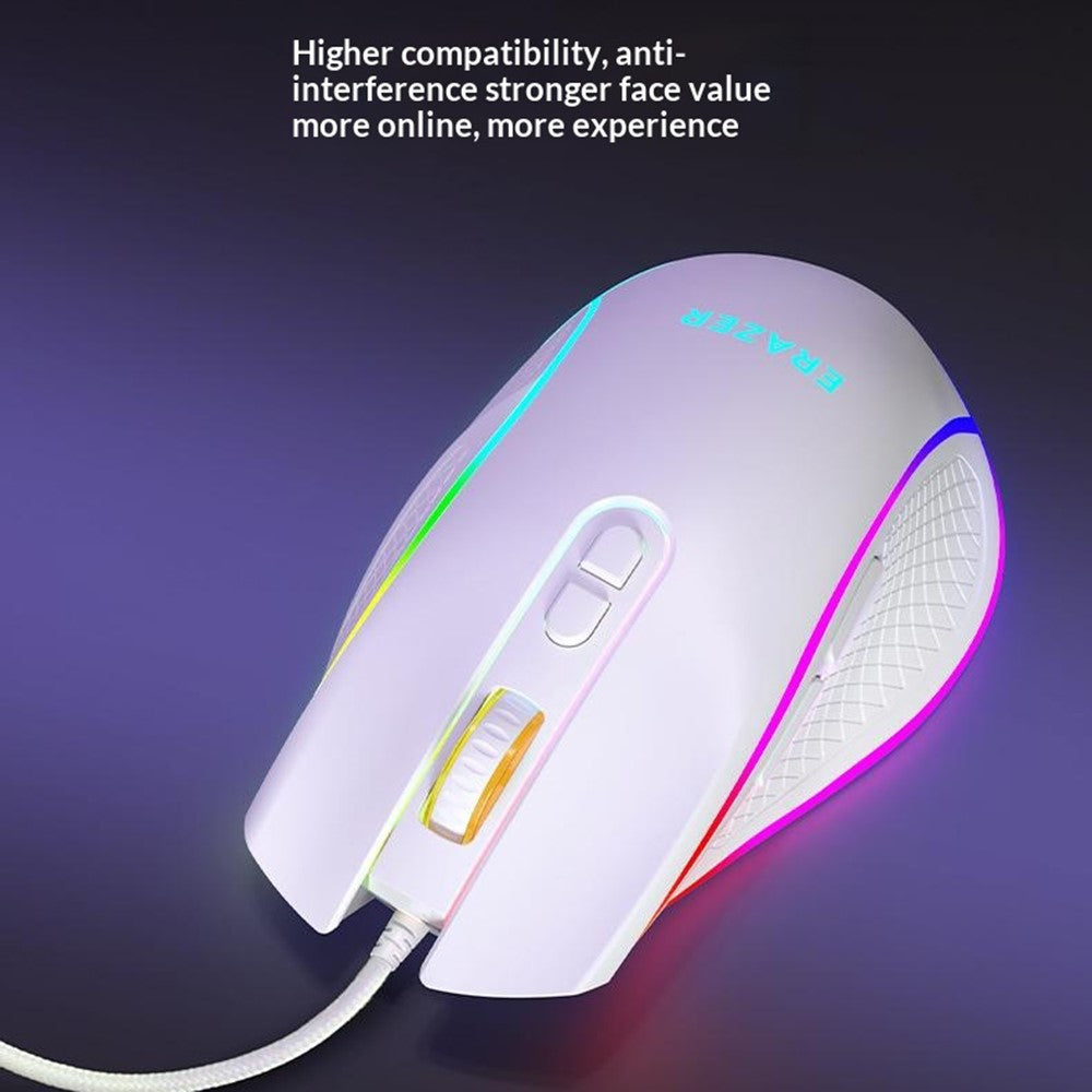 ERAZER G304 Kablet Gamingmus 7D Layout RGB Farverigt Lys 3600 DPI Ergonomisk Mus til Kontor og Gaming (Investeret af Lenovo)