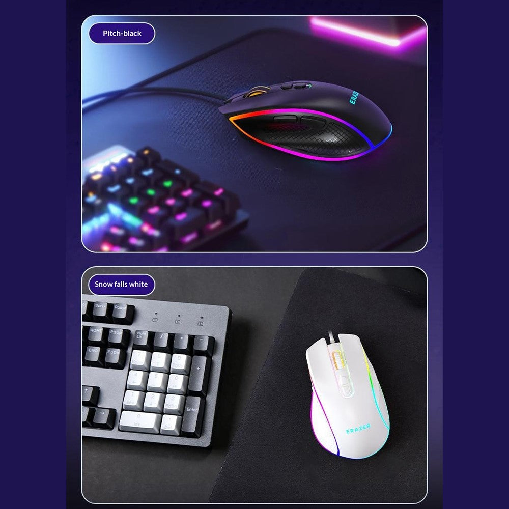 ERAZER G304 Kablet Gamingmus 7D Layout RGB Farverigt Lys 3600 DPI Ergonomisk Mus til Kontor og Gaming (Investeret af Lenovo)