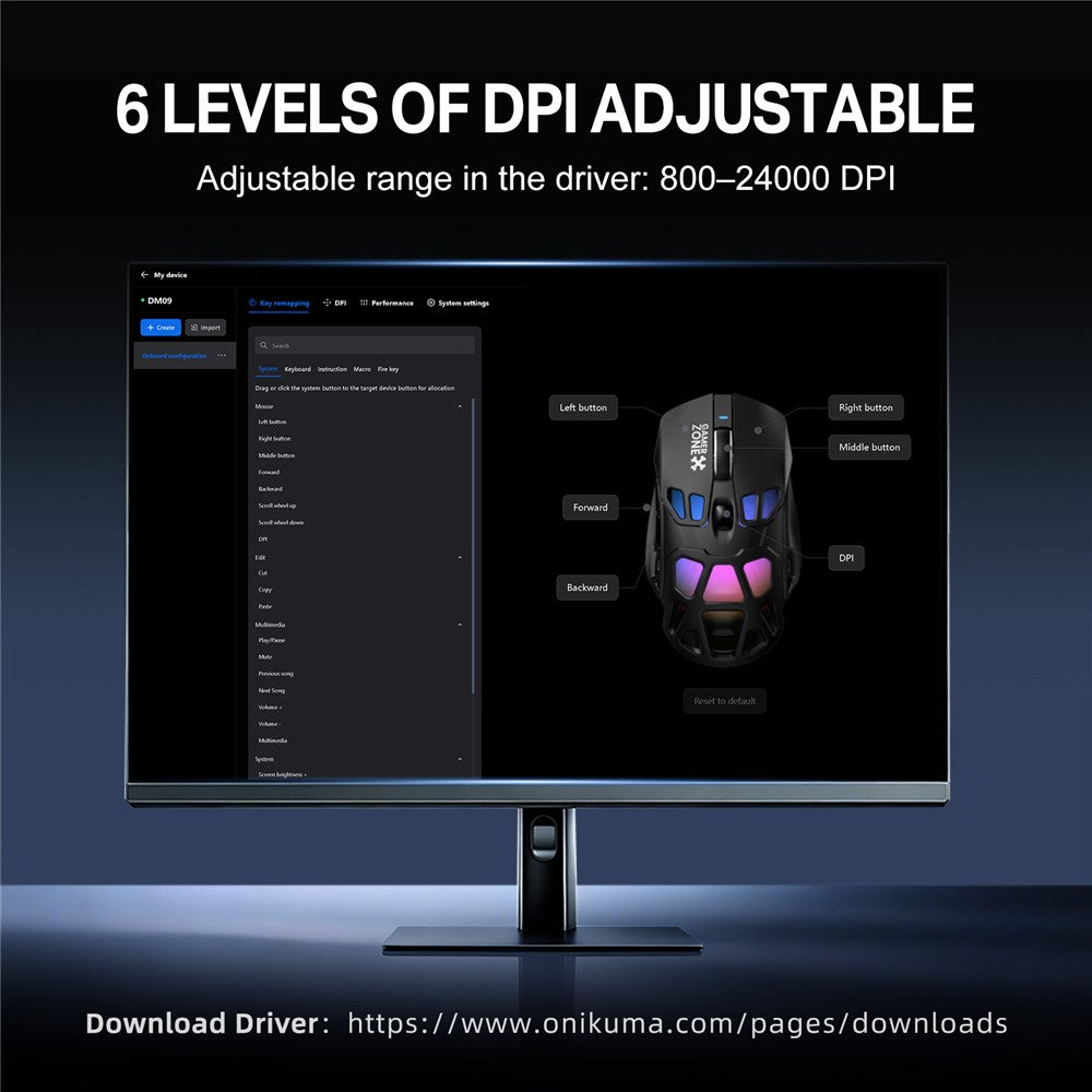 ONIKUMA DM09 Tri-Mode Wireless Gaming Mouse Hollow Design with RGB Magnetic Charging Base