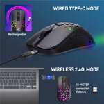 HXSJ T100 RGB Macro Programmable Dual Mode Wireless/Wired Gaming Mouse 10000 DPI Rechargeable Mice