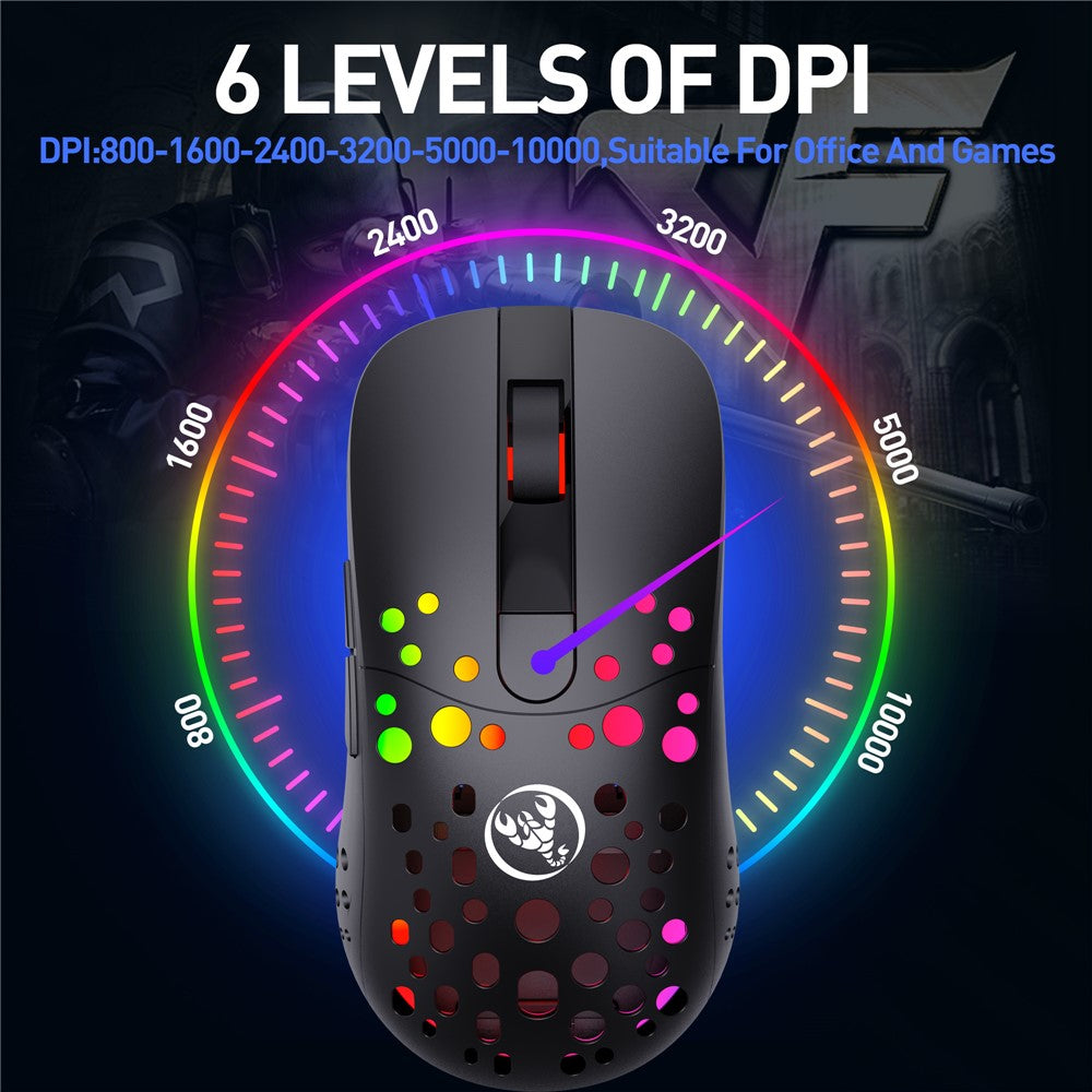 HXSJ T100 RGB Macro Programmable Dual Mode Wireless/Wired Gaming Mouse 10000 DPI Rechargeable Mice