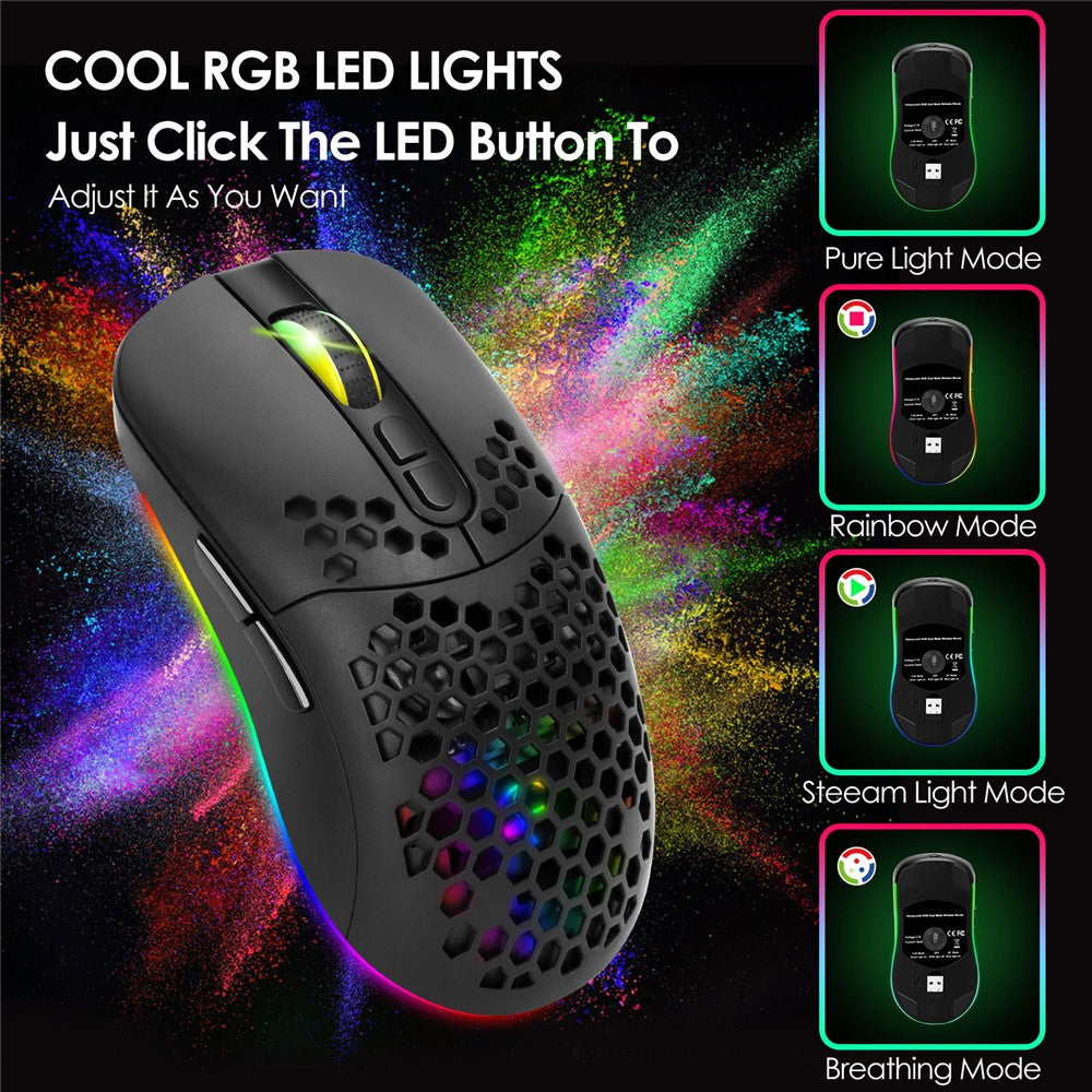 2.4G Bluetooth-compatible Dual Mode Honeycomb Shell Wireless Mouse with RGB Backlit for Laptop PC Computer