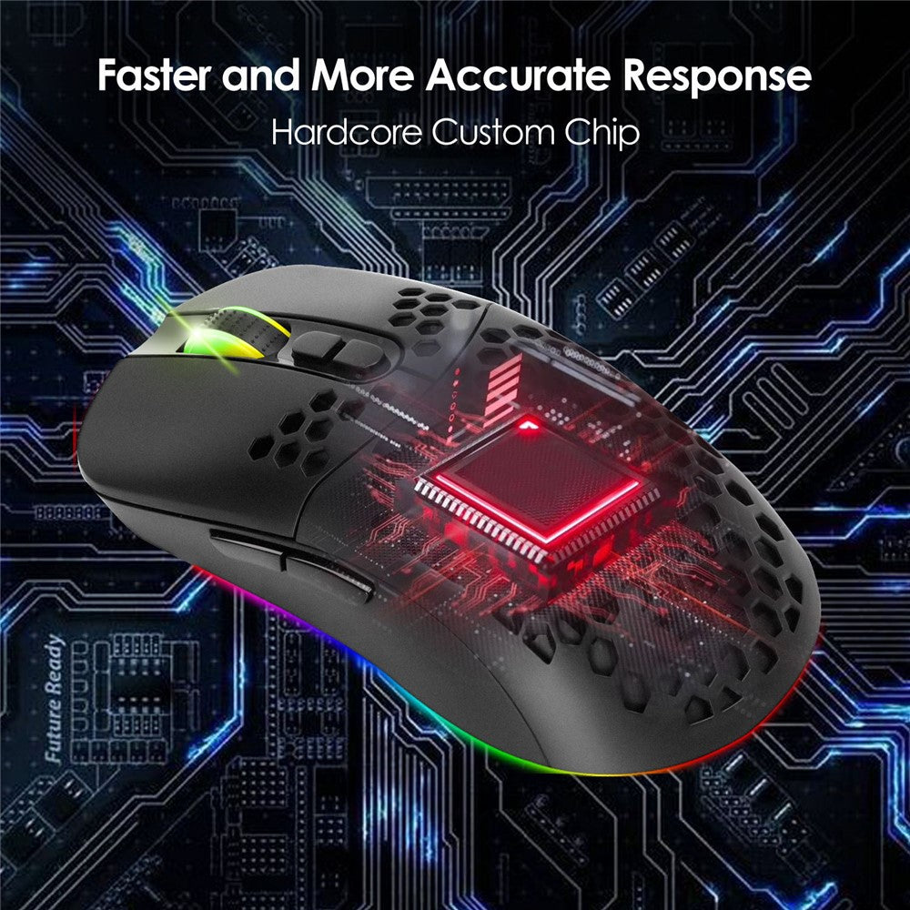 2.4G Bluetooth-compatible Dual Mode Honeycomb Shell Wireless Mouse with RGB Backlit for Laptop PC Computer