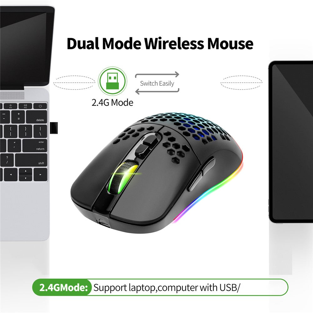 2.4G Bluetooth-compatible Dual Mode Honeycomb Shell Wireless Mouse with RGB Backlit for Laptop PC Computer