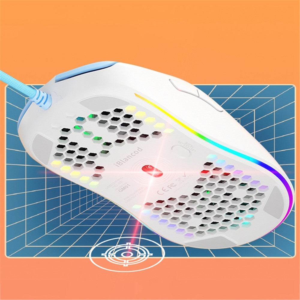 IBLANCOD GM01 Letvægts Honeycomb Gaming Mus 6D Programmerbar Mus med RGB-Baggrundsbelysning