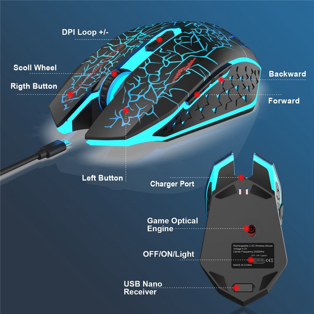 W210 2.4GHz Wireless Bluetooth-Compatible Silent Mouse RGB Light 6-Button Computer Mice with 1600 DPI for PC Laptop