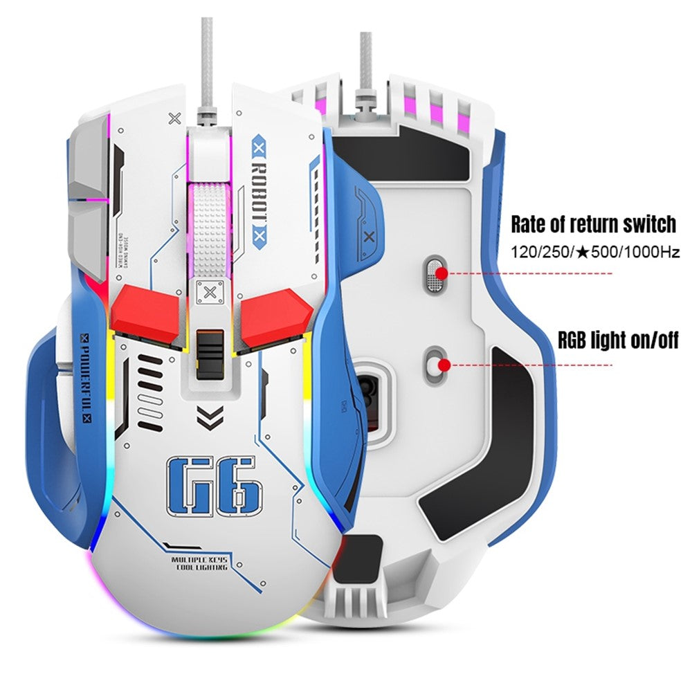 HXSJ G6 12800DPI 10 Buttons USB Wired Computer Laptop Mice Macro Programming Gaming Mouse with RGB Light