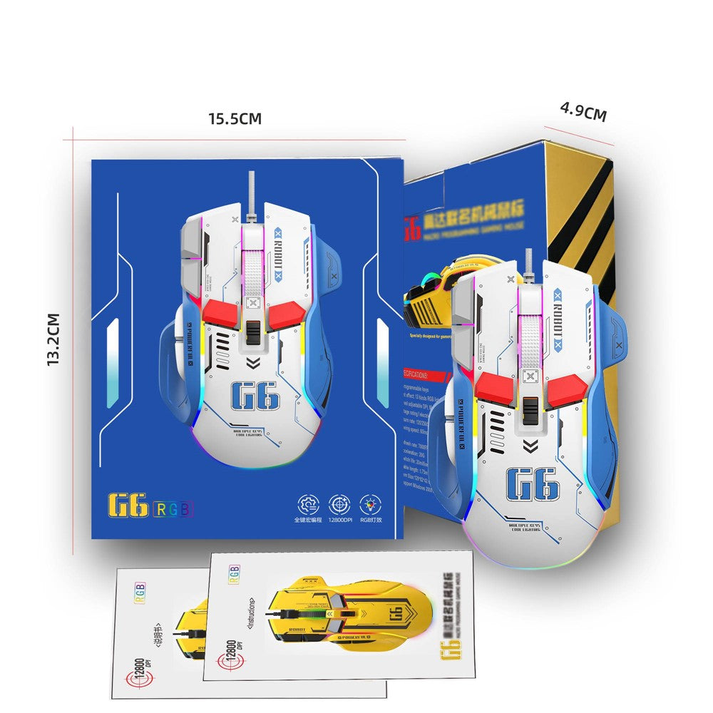 HXSJ G6 12800DPI 10 Buttons USB Wired Computer Laptop Mice Macro Programming Gaming Mouse with RGB Light