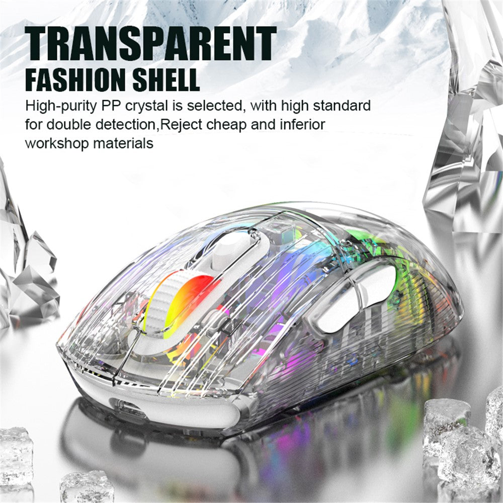 XYH20 2.4G+BT5.0+Wired Three Modes Transparent Mechanical Mouse 5-Speed DPI 7 Keys Gaming Mouse with RGB Light
