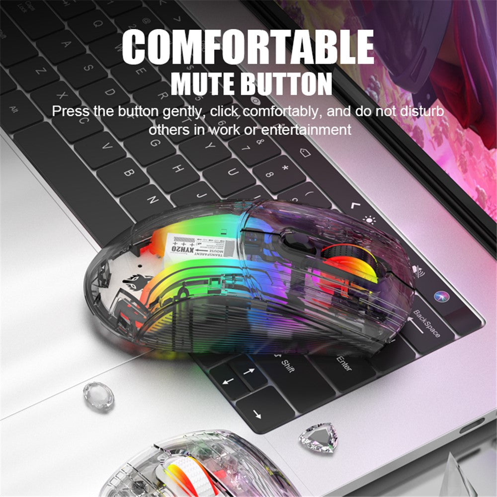 XYH20 2.4G+BT5.0+Wired Three Modes Transparent Mechanical Mouse 5-Speed DPI 7 Keys Gaming Mouse with RGB Light