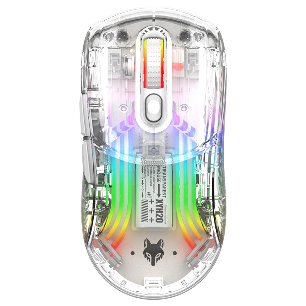 XYH20 2.4G+BT5.0+Wired Three Modes Transparent Mechanical Mouse 5-Speed DPI 7 Keys Gaming Mouse with RGB Light