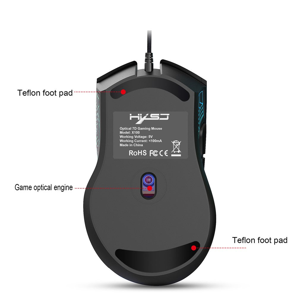 HXSJ X100 USB Wired Gaming Mouse 3600DPI Colorful Light Computer Laptop Mice