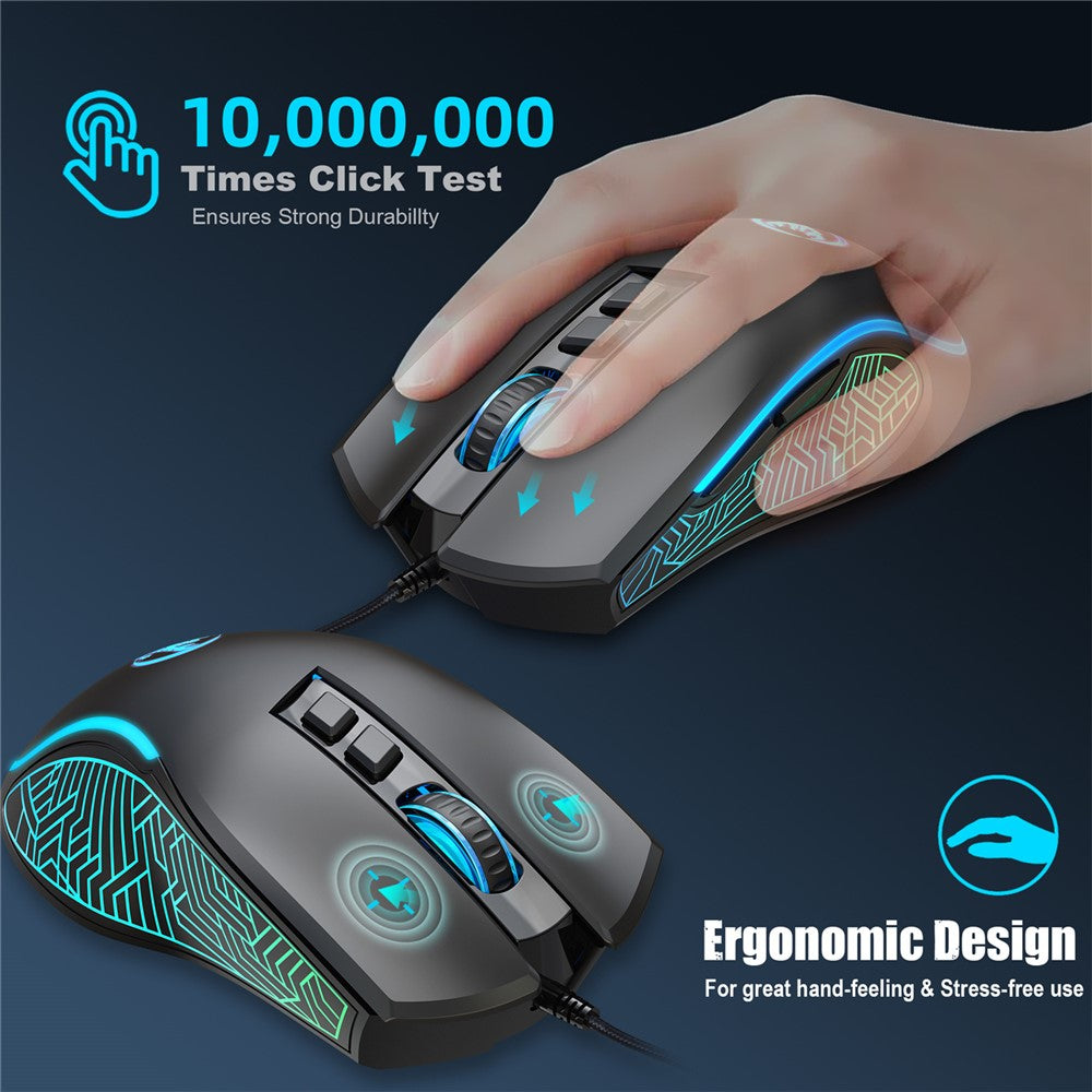 HXSJ X100 USB Wired Gaming Mouse 3600DPI Colorful Light Computer Laptop Mice