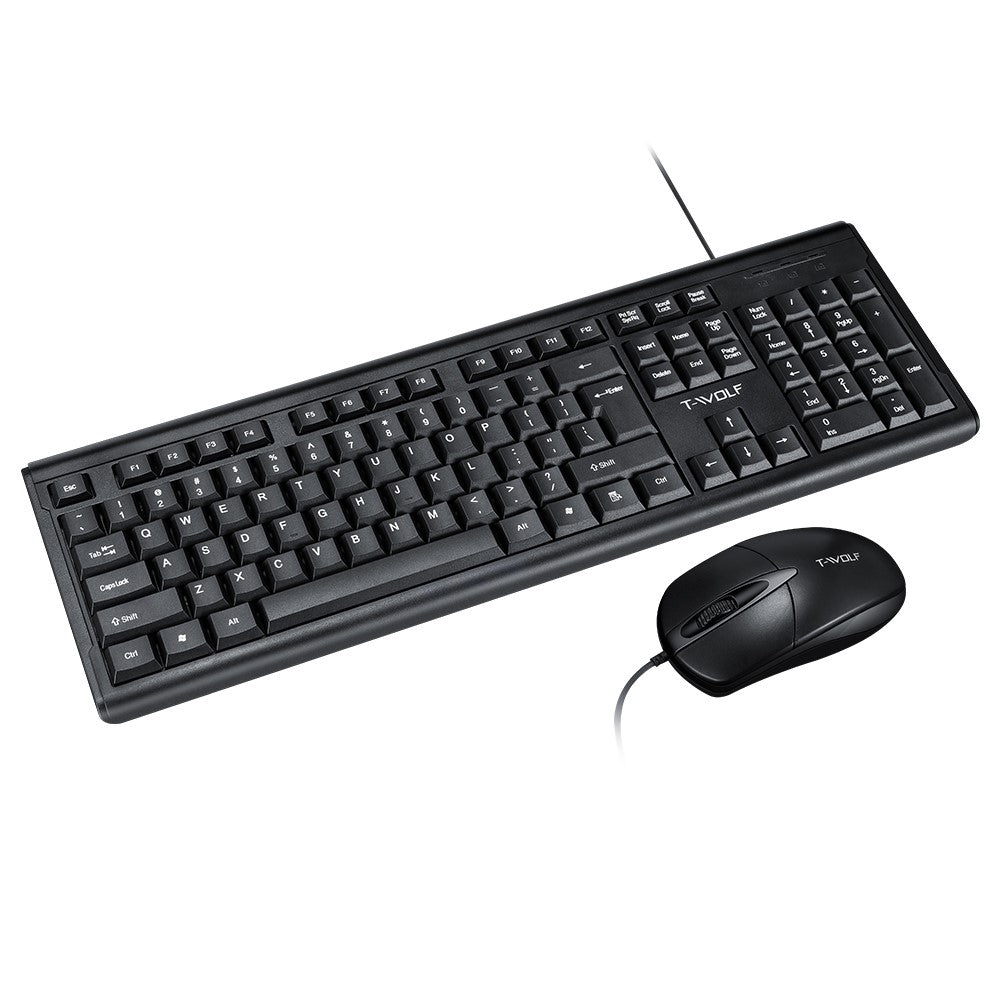 T-WOLF TF500 USB Kabelforbundet Tastatur Mus Sæt 104 Taster Tastatur til Computer PC Bærbar