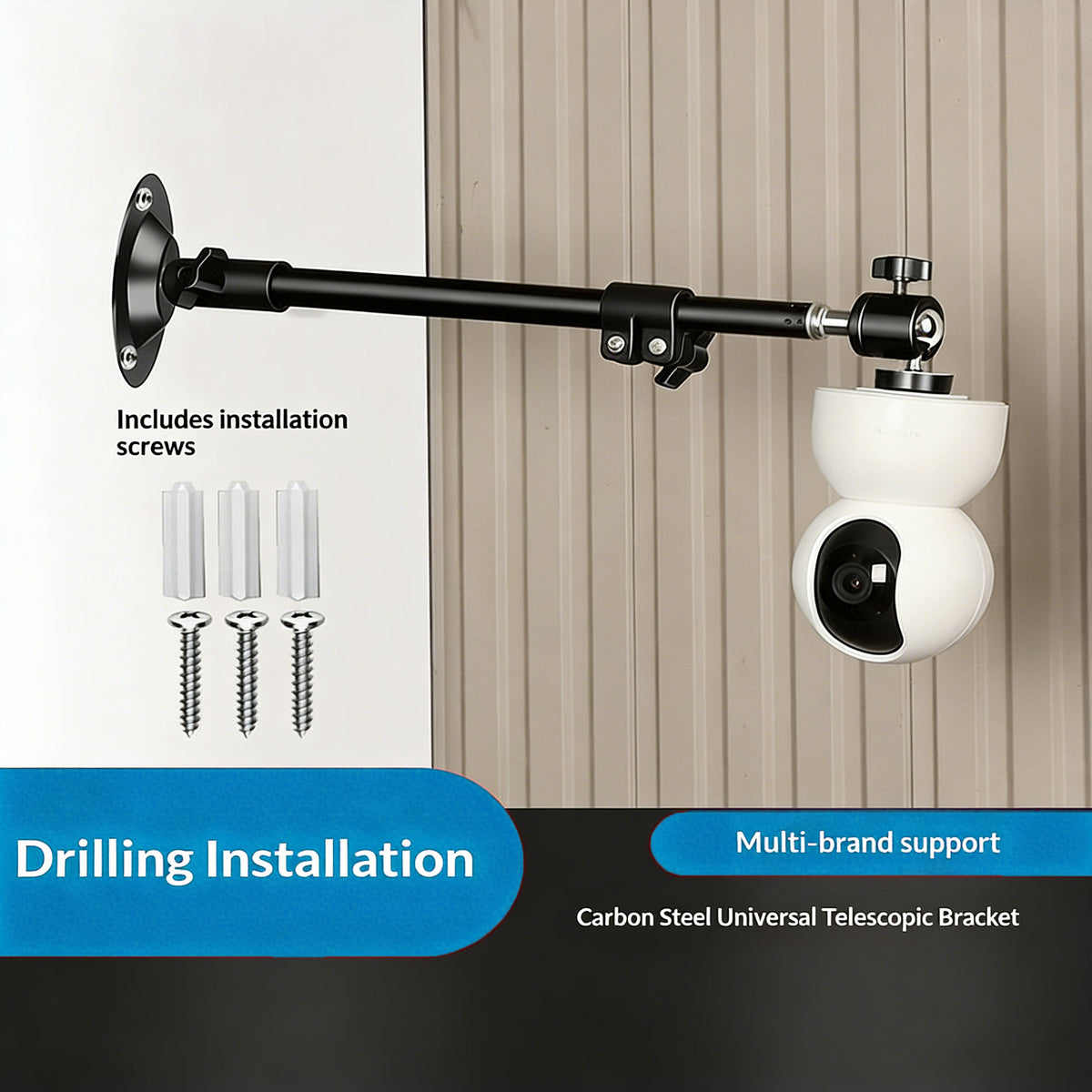 360 Degree Rotation Security Camera Holder Mount 35-50cm Carbon Steel Telescopic Arm Bracket
