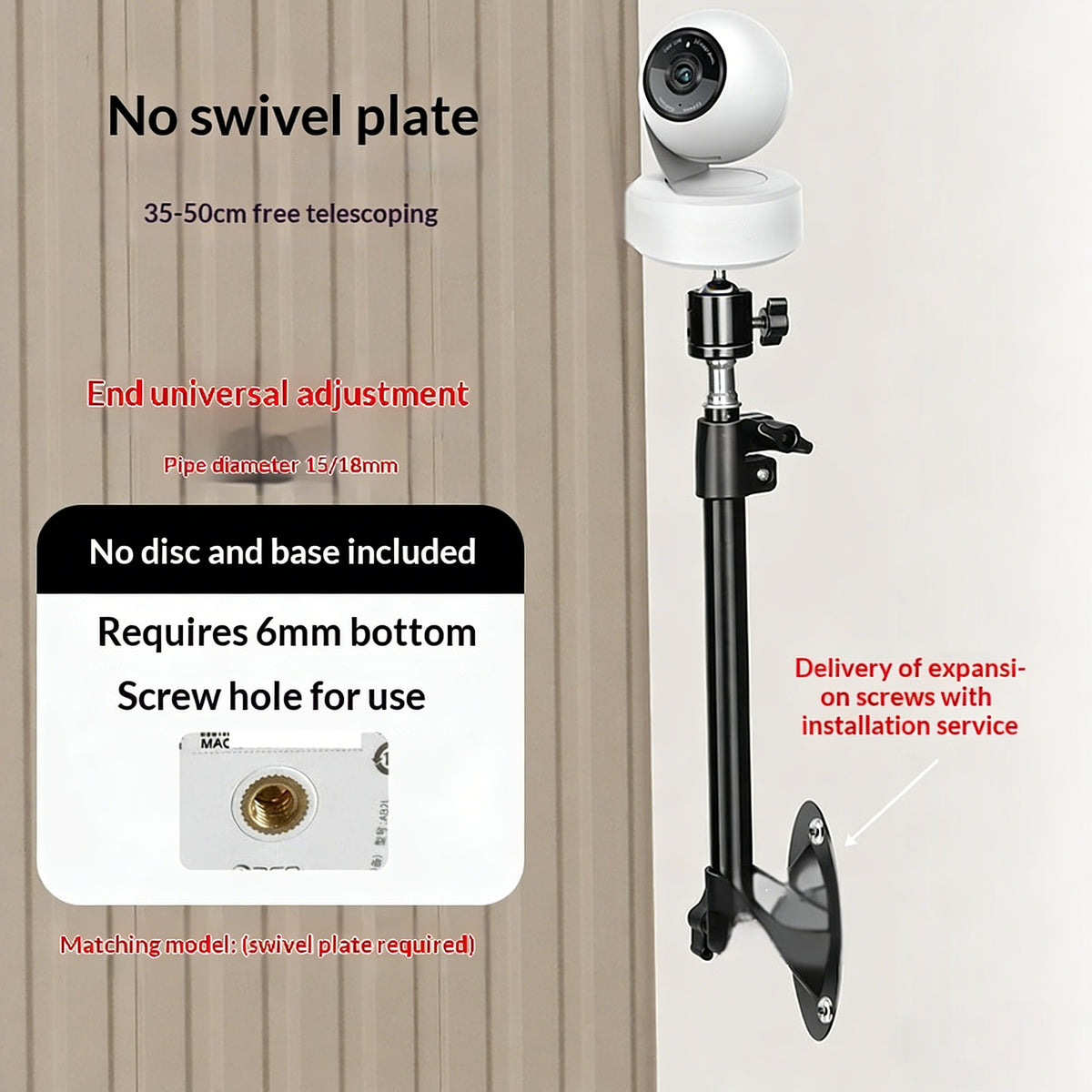 360 Degree Rotation Security Camera Holder Mount 35-50cm Carbon Steel Telescopic Arm Bracket