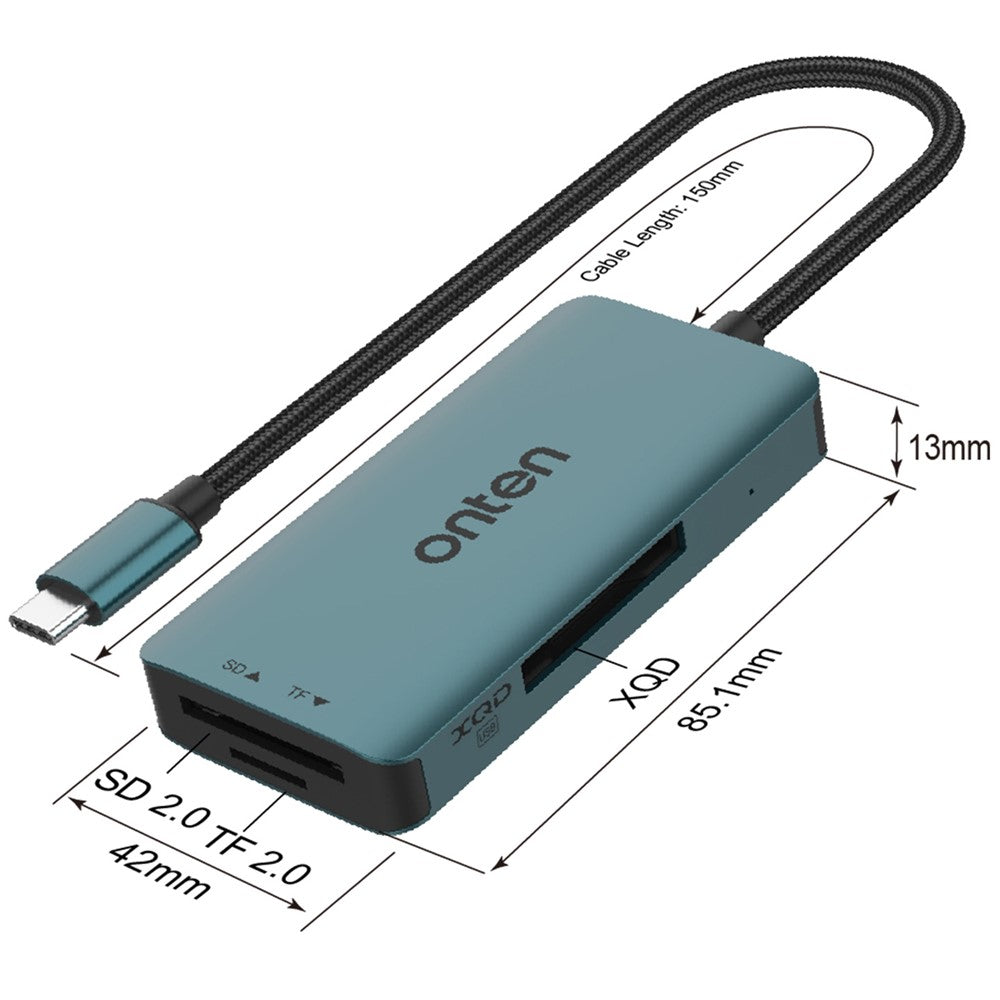 ONTEN C13 Typ-C Kortläsare Dataläsning för SD+XQD+TF-kort