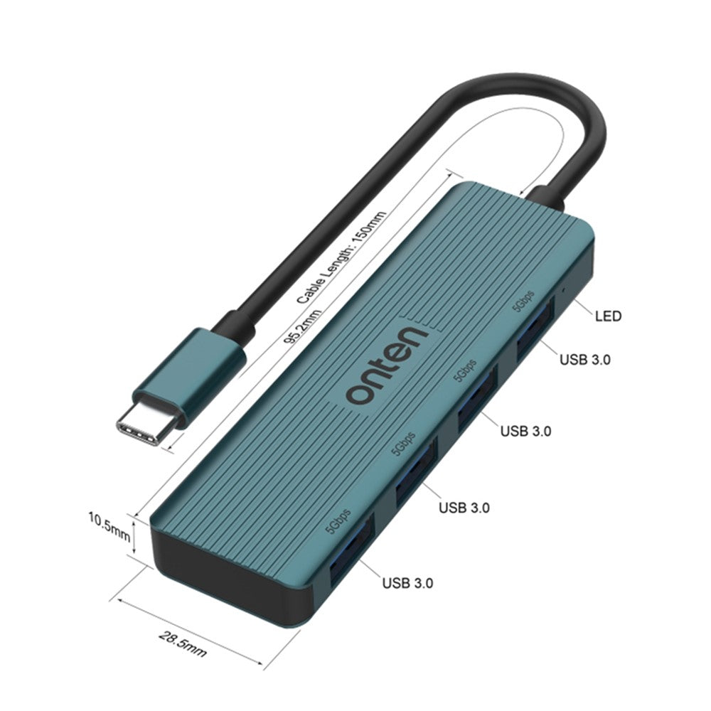 ONTEN UC621 15cm kabel Type-C til 4xUSB3.2 Gen1-porte USB-hub-splitter laptop-telefonadapter