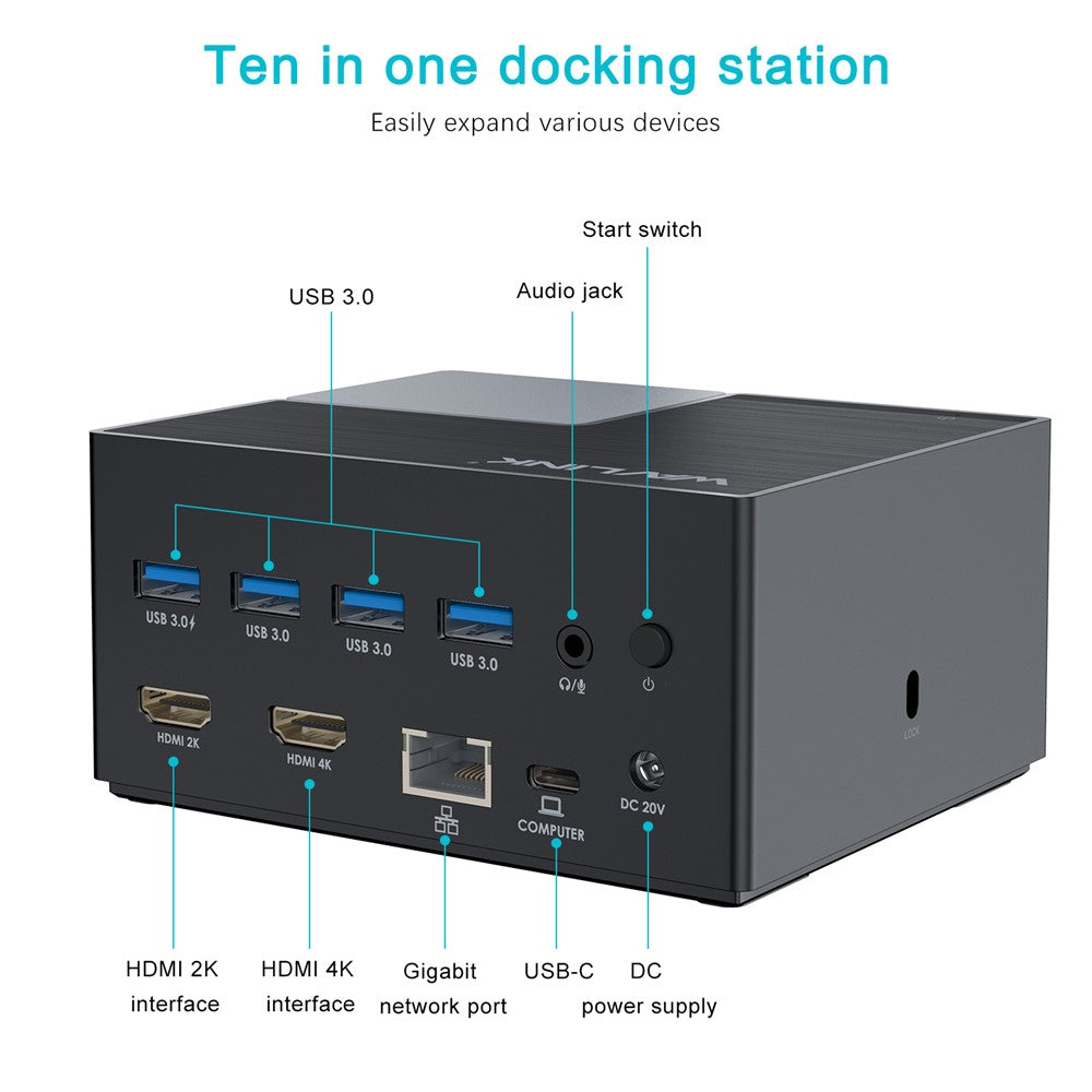 WAVLINK UG76PD2 USB-C Dobbelt HD Universal Dockingstation med 3,5 mm lyd + Gigabit netværksport