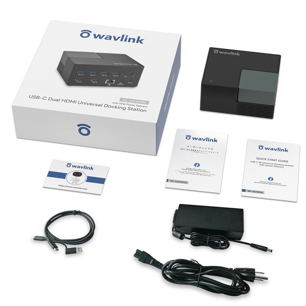 WAVLINK UG76PD2 USB-C Dobbelt HD Universal Dockingstation med 3,5 mm lyd + Gigabit netværksport