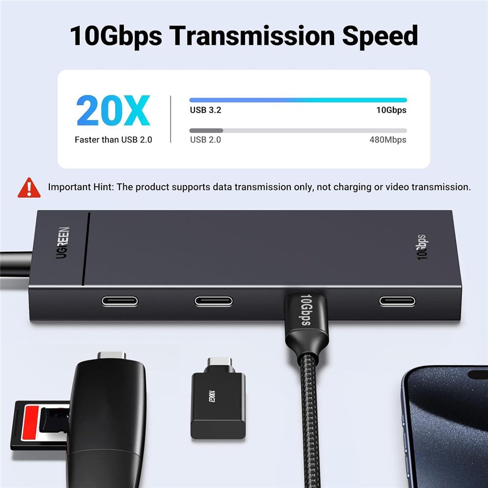 UGREEN 35584 USB C 4 in 1 Hub Adapter 0.3m Type-C to 4 Type-C Docking Station 10Gbps Data Transfer for PC / Laptop / Phone