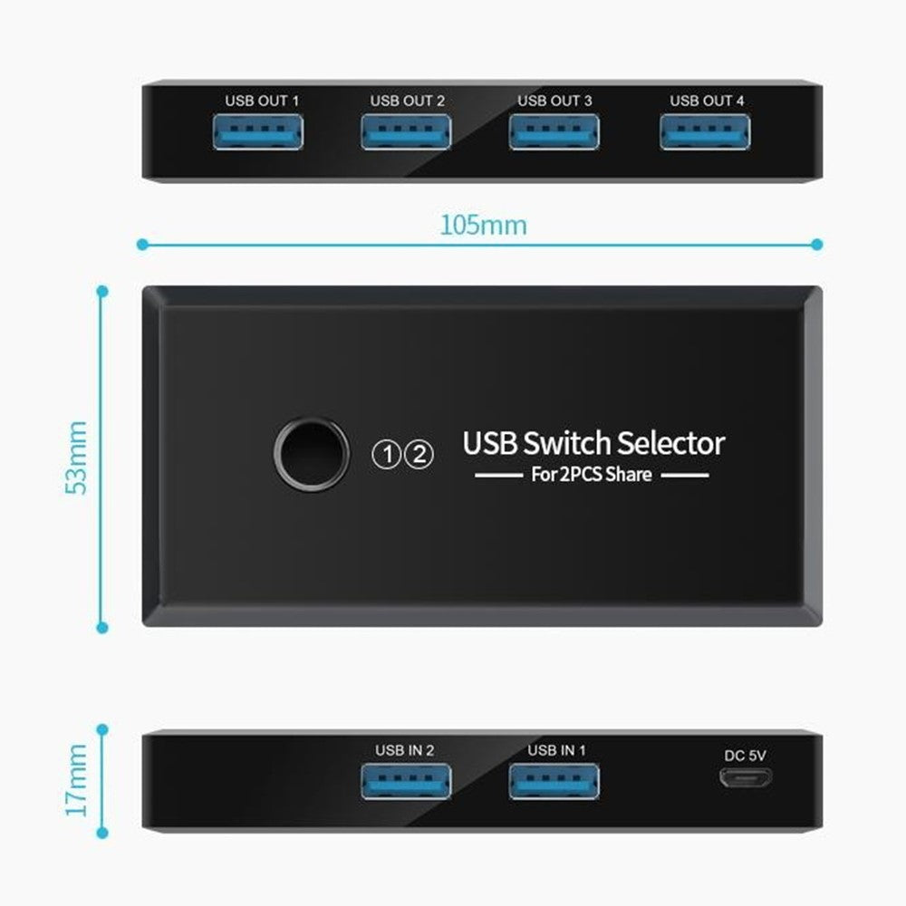 KY03 KVM USB 3.0 Switch Selector 2 Input 4 Output Sharing Splitter for Printer Mouse Keyboard USB Hub Sharing
