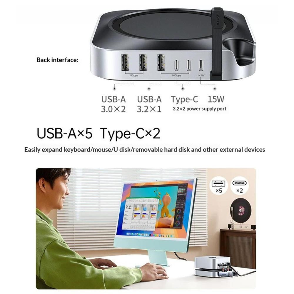 UGREEN CM841-65487 11-i-1 USB-C Hub til Mac Mini M4 / M4 Pro M.2 NVMe SSD Kabinet Dockingstation