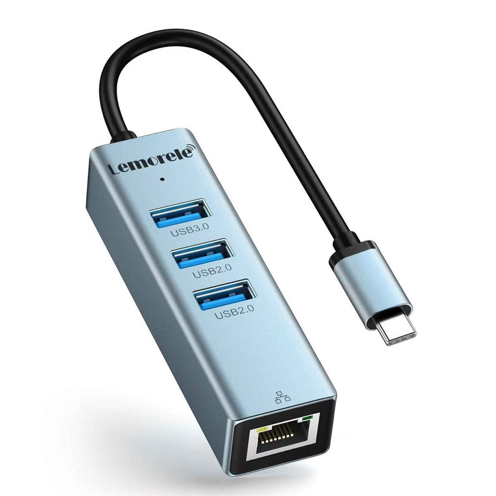 LEMORELE TC43L 4-i-1 USB-C Hub med USB 3.0 + 2 USB 2.0 + RJ45 Gigabit Ethernet-adapter til bærbar computer MacBook
