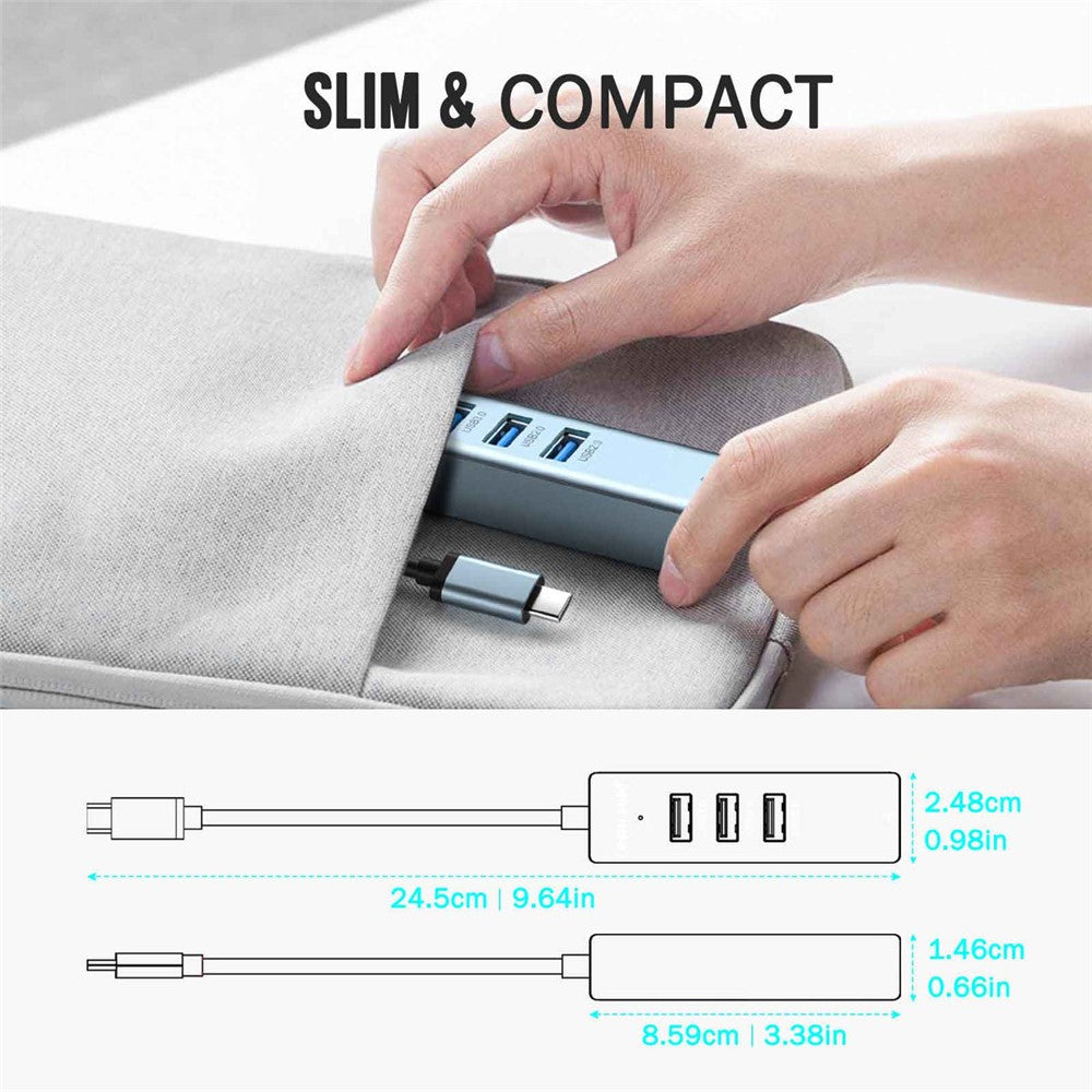 LEMORELE TC43L 4-i-1 USB-C Hub med USB 3.0 + 2 USB 2.0 + RJ45 Gigabit Ethernet-adapter til bærbar computer MacBook