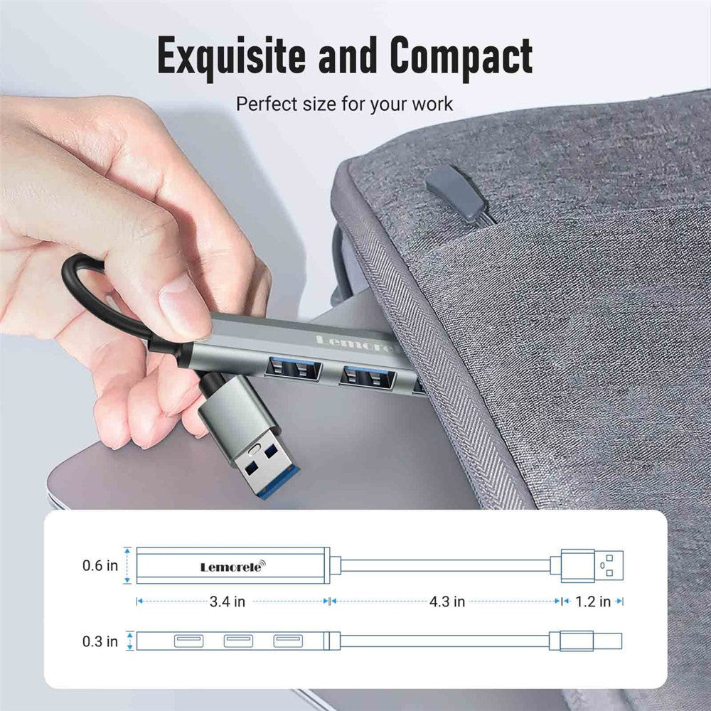 LEMORELE TC53 4 in 1 USB 3.0 Hub Aluminum Alloy 4-Port Expander Adapter for Laptop