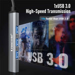 LEMORELE TC53 4 in 1 USB 3.0 Hub Aluminum Alloy 4-Port Expander Adapter for Laptop