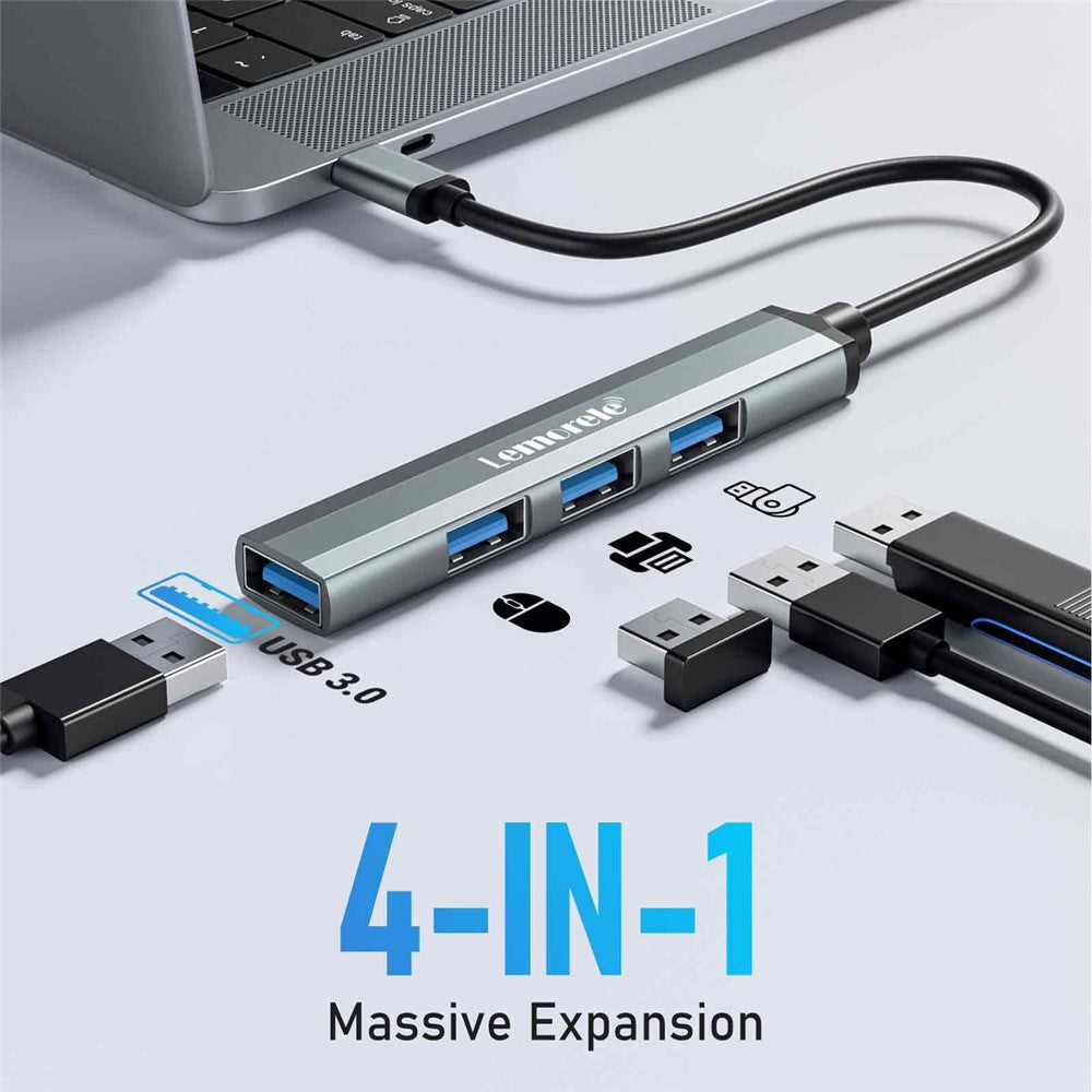 LEMORELE TC57 Portable USB-C Hub 4-Port USB 3.0 Splitter Adapter for Laptop Expansion Dock